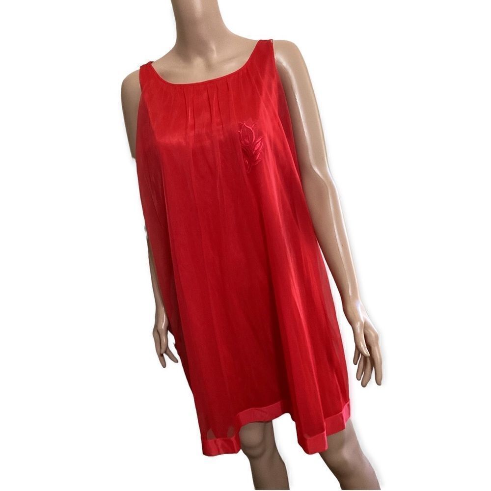 VINTAGE 60s GAYMODE red sheer embroidered gown M